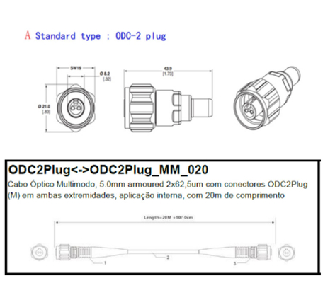 5,0 millimètres de câble à fibres optiques blindé à plusieurs modes de fonctionnement 2 X 62.5um avec des connecteurs de la prise ODC2