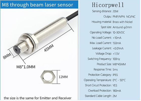 Capteurs photoélectriques de laser de l'eau d'huile de la poussière de l'environnement M8 de laser de capteur de position photoélectrique doux de vibration